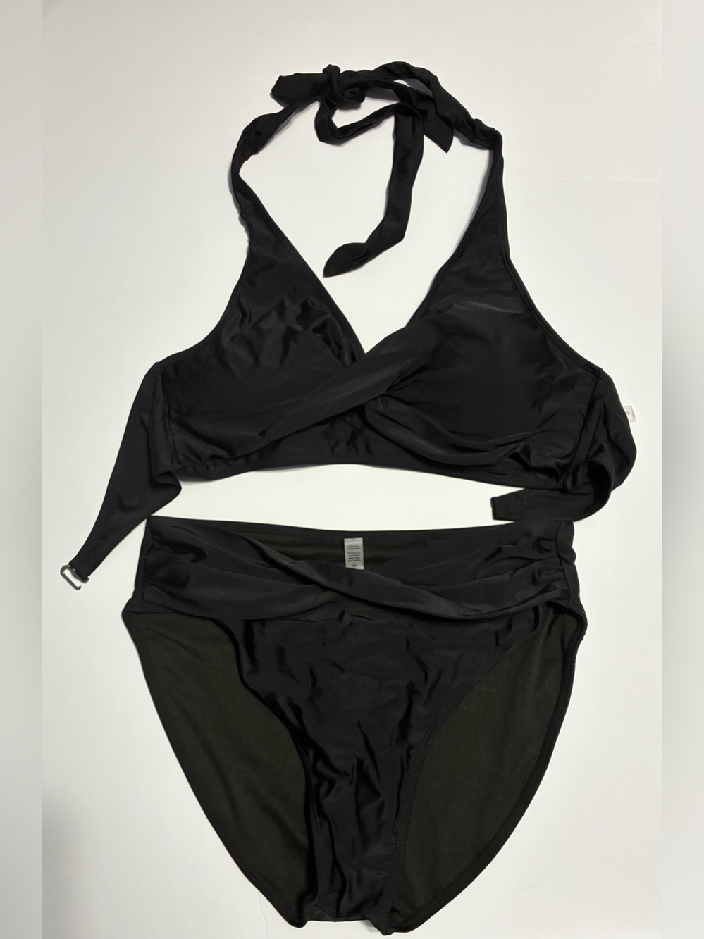 Black Halter Wrap Bikini Set Two Piece Swimsuit Size L NWT"
